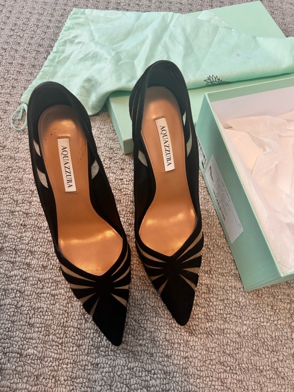Aquazzura Black Suede Strappy Pointed Toe Pumps